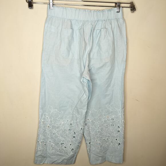 Talbots Floral Embroidered Pants Cotton Linen Cropped - Picture 8 of 9